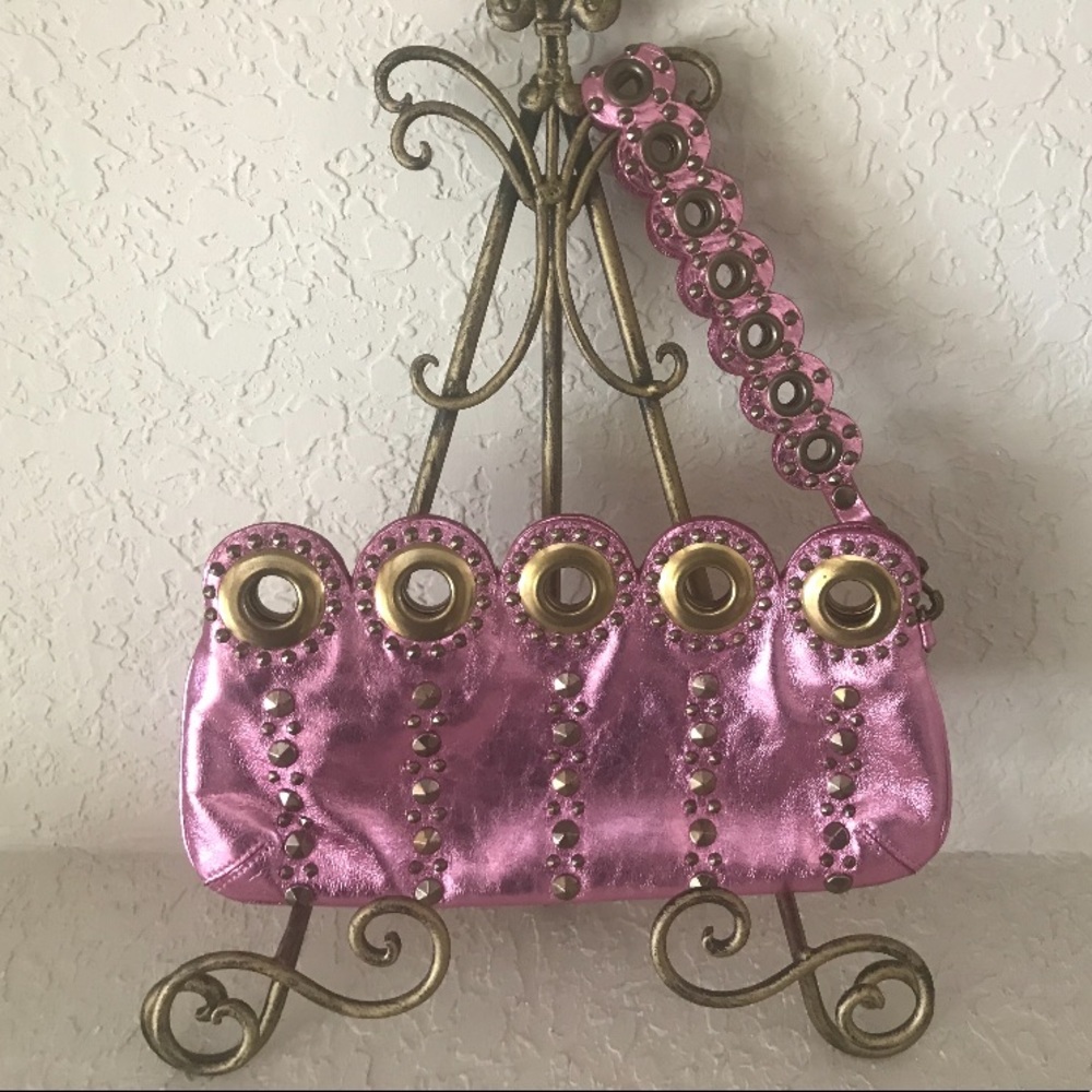 Isabella Fiore Pink Metallic Studded Wristlet